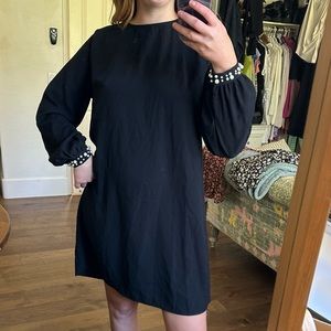 NWT H&M Black Cocktail Mini Shift Dress with Pearl Cuffs